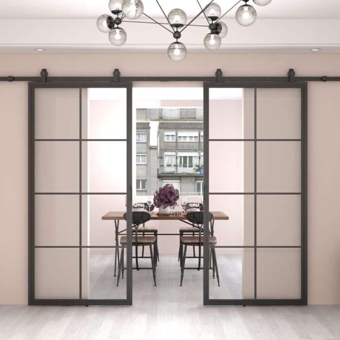 Dubbele stalen schuifdeur Smartline 8-vaks helder glas