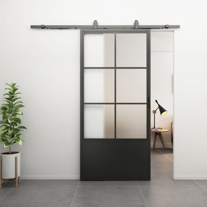 Stalen schuifdeur Kickplate 220x100 Mat Glas