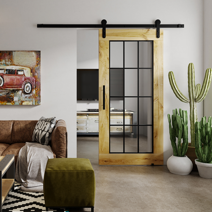 Houten schuifdeur met glas (onbehandeld)