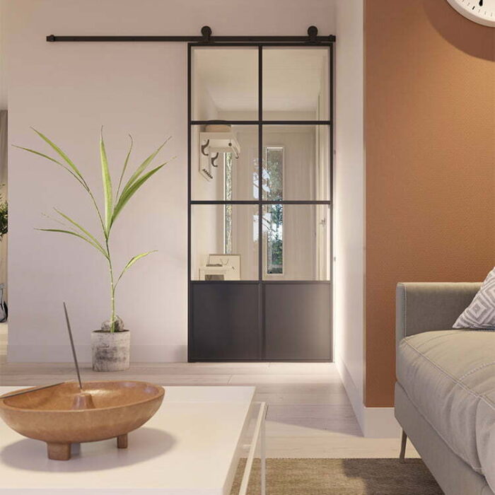 Stalen schuifdeur SLIMLINE helder glas 6 vaks kickplate maatwerk