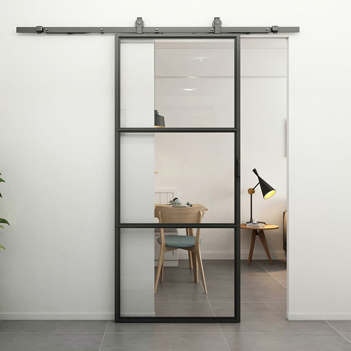 Maatwerk stalen schuifdeur Smartline 3-vaks helder glas