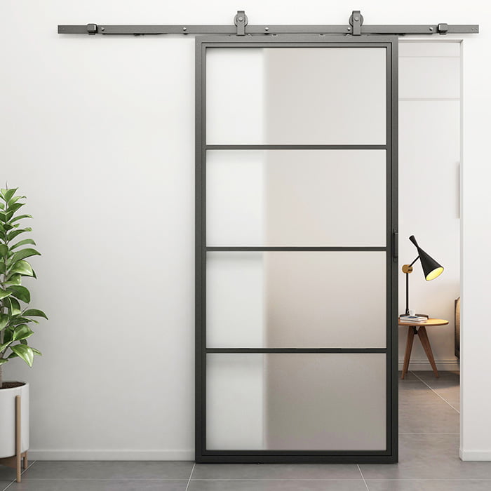 Stalen schuifdeur Smartline 4-vaks mat glas 235x100