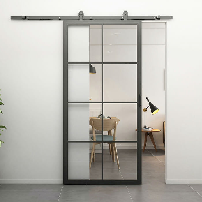 Stalen schuifdeur 8 vaks helder glas 220,0 x 80,0cm