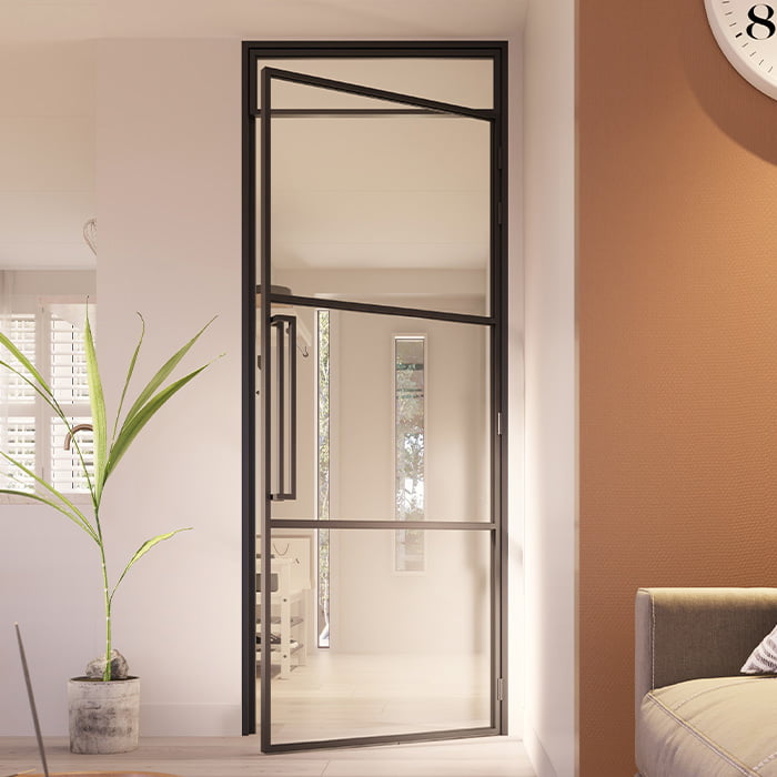 Stalen scharnierdeur Slimline met bovenlicht maatwerk helder glas