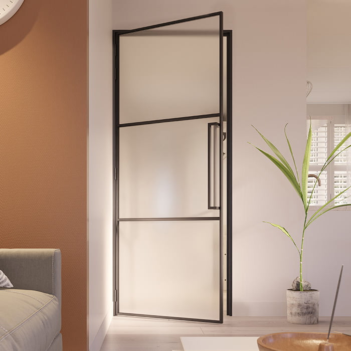 Stalen scharnierdeur Slimline 3-vaks magneetsluiting linksdraaiend mat glas