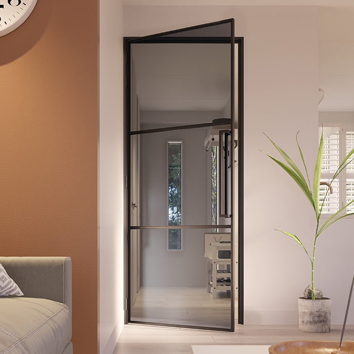 Stalen scharnierdeur Slimline 3-vaks magneetsluiting linksdraaiend rookglas