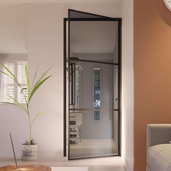 Stalen scharnierdeur Slimline 3-vaks magneetsluiting rookglas