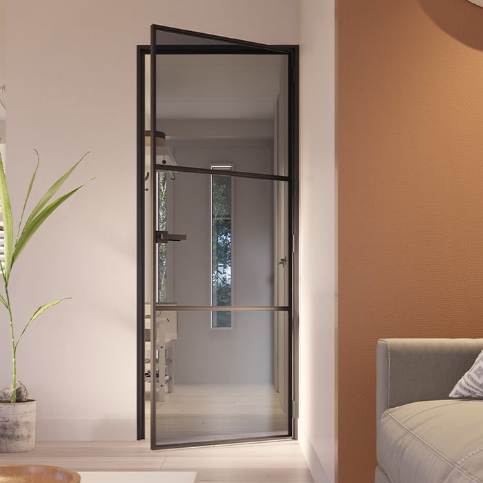 Stalen scharnierdeur Slimline 3-vaks klinksluiting rechtsdraaiend rookglas