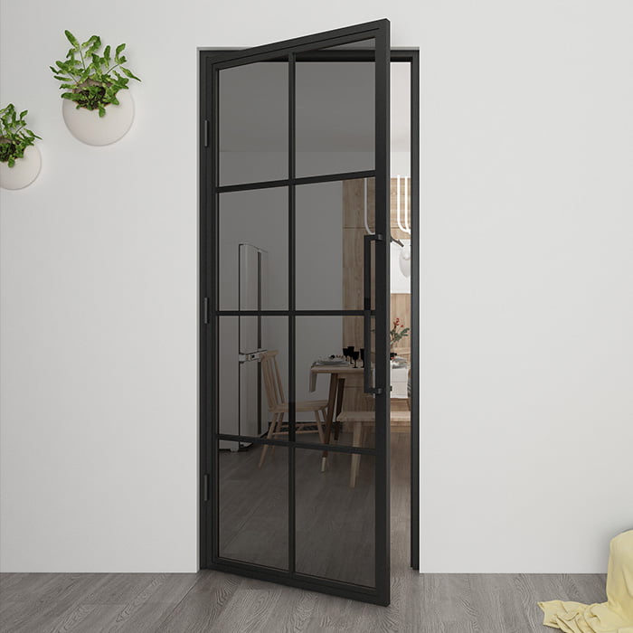 Maatwerk stalen scharnierdeur Smartline 8 vakken linksdraaiend rookglas glas