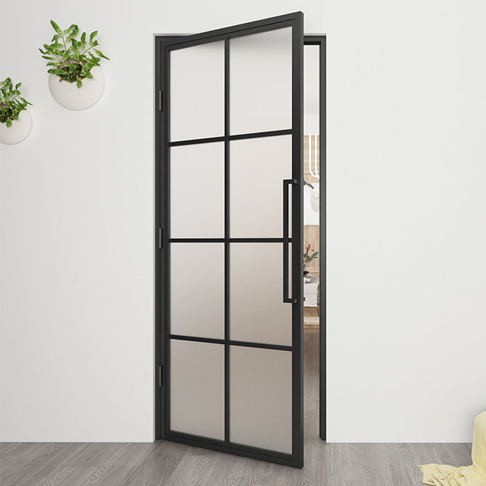 Maatwerk stalen scharnierdeur 8 vakken linksdraaiend mat glas
