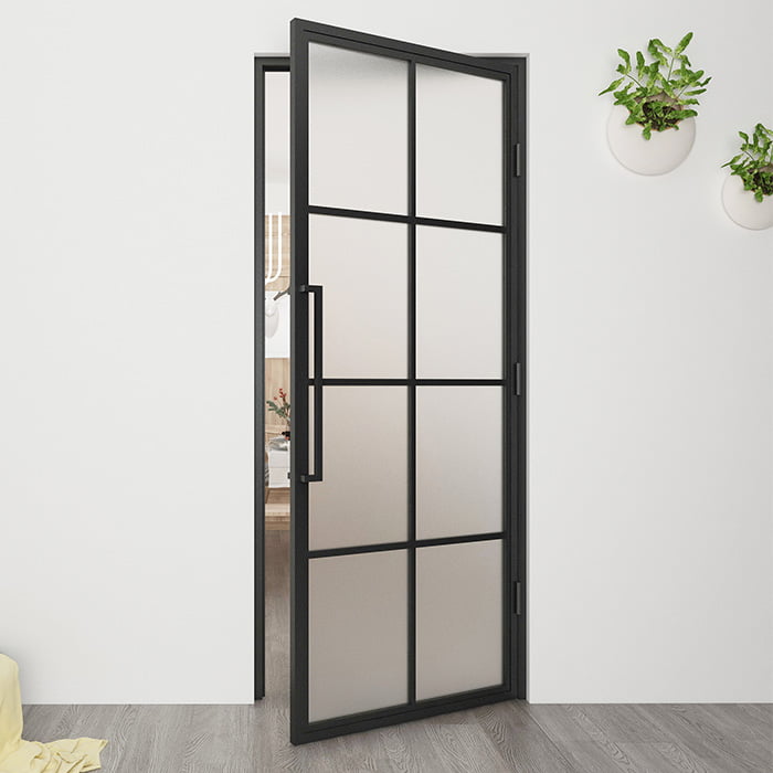 Maatwerk stalen scharnierdeur Smartline 8 vakken rechtsdraaiend mat glas