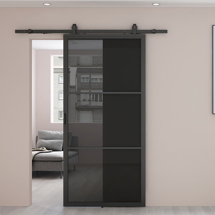 Maatwerk stalen Schuifdeur Smartline 3-vaks rookglas