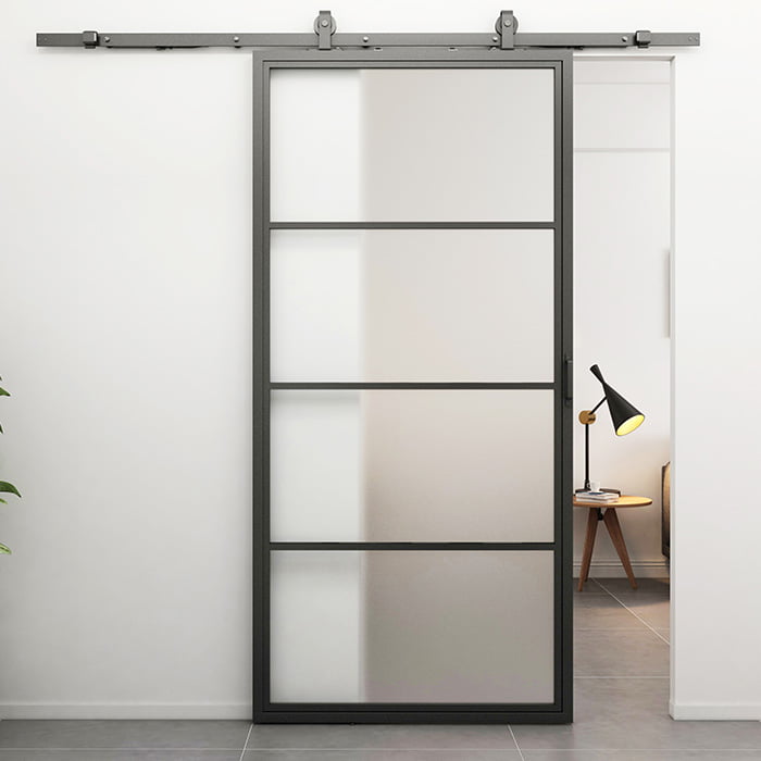 Stalen schuifdeur Smartline 4-vaks mat glas