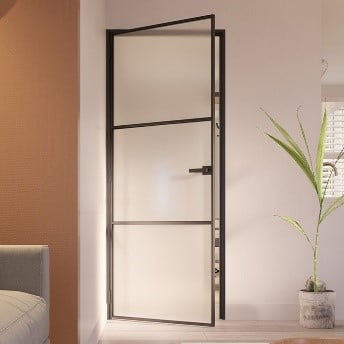 Stalen scharnierdeur Slimline 3-vaks klinksluiting linksdraaiend mat glas