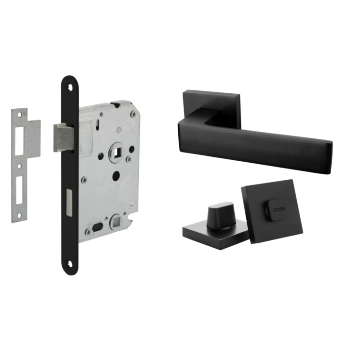 Deurbeslag set met WC-slot en deurklink Nova21 geveerd zwart
