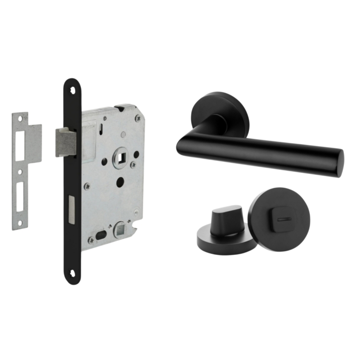 Deurbeslag set met WC-slot en deurklink Modern geveerd zwart