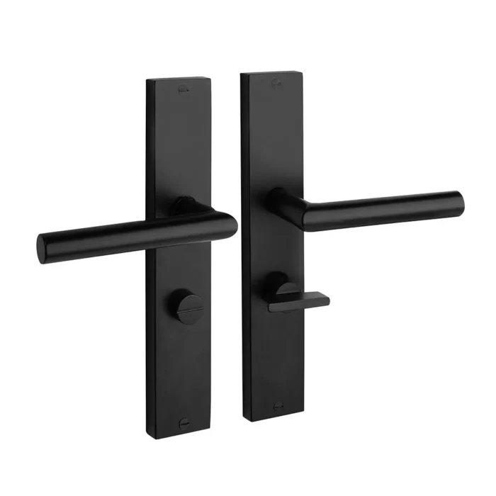 Deurklink Ferro geveerd met schild en wc slot 63/8 mat zwart