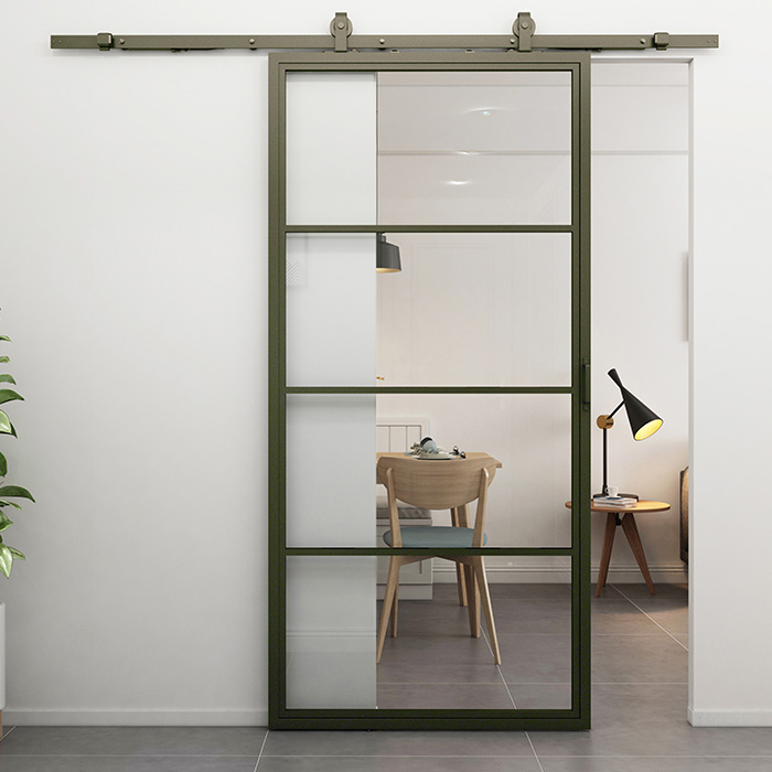 Maatwerk stalen schuifdeur Colorline 4-vaks olijf grijs