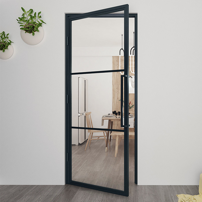 Maatwerk stalen scharnierdeur Colorline 3 vakken linksdraaiend grijs blauw