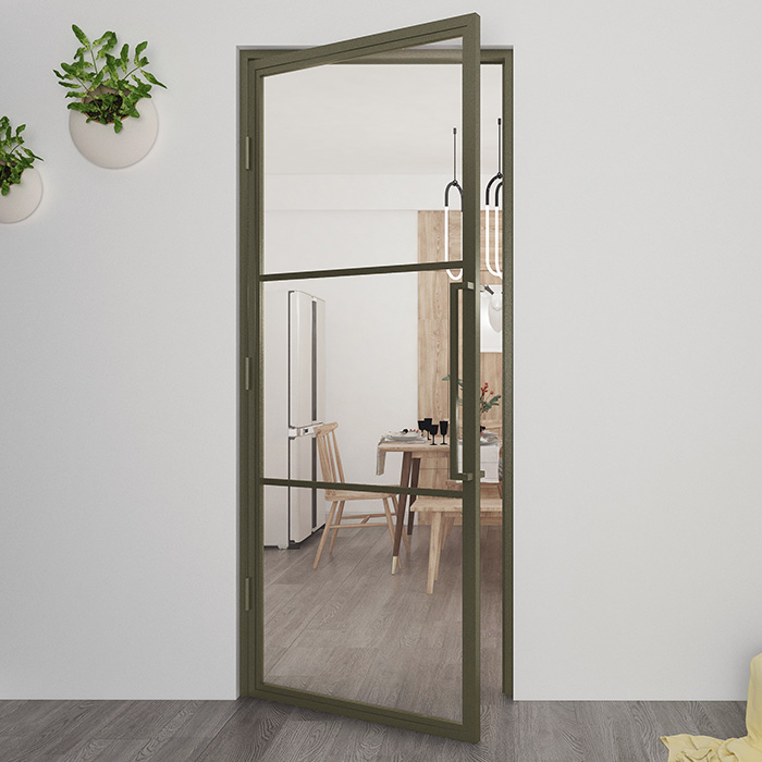 Maatwerk stalen scharnierdeur Colorline 3 vakken linksdraaiend olijf grijs