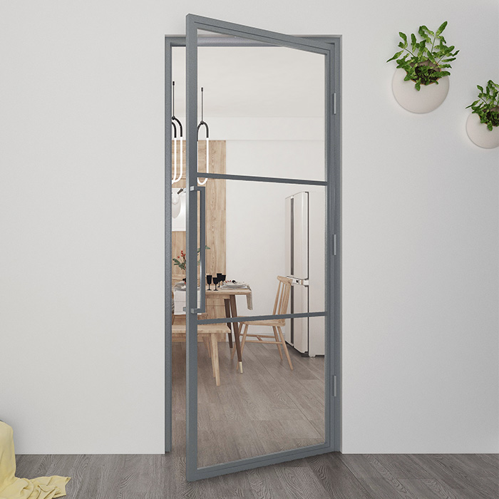 Maatwerk stalen scharnierdeur Colorline 3 vakken rechtsdraaiend venster grijs