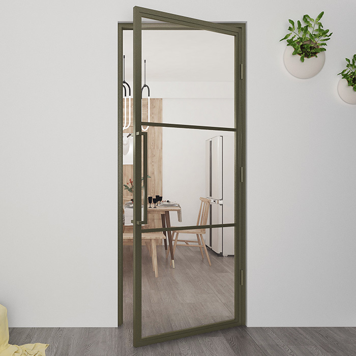 Maatwerk stalen scharnierdeur Colorline 3 vakken rechtsdraaiend olijf grijs