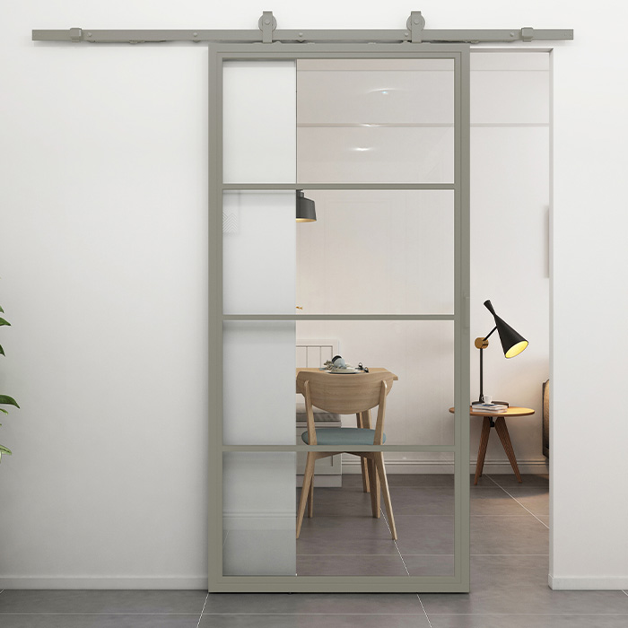 Maatwerk stalen schuifdeur Colorline 4 vakken kiezel grijs