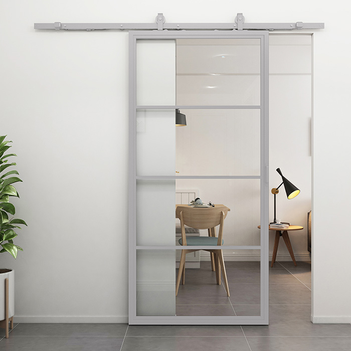 Maatwerk stalen schuifdeur Colorline 4 vakken venster grijs