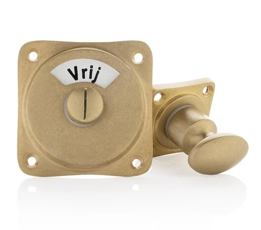 WC Slot Draaiknop met vrij-bezet plaat messing getrommeld vierkant rozet