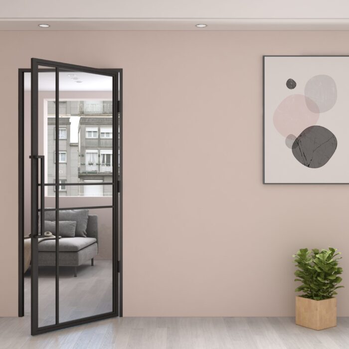 Maatwerk stalen scharnierdeur 6 vakken asymmetrisch rechtsdraaiend helder glas